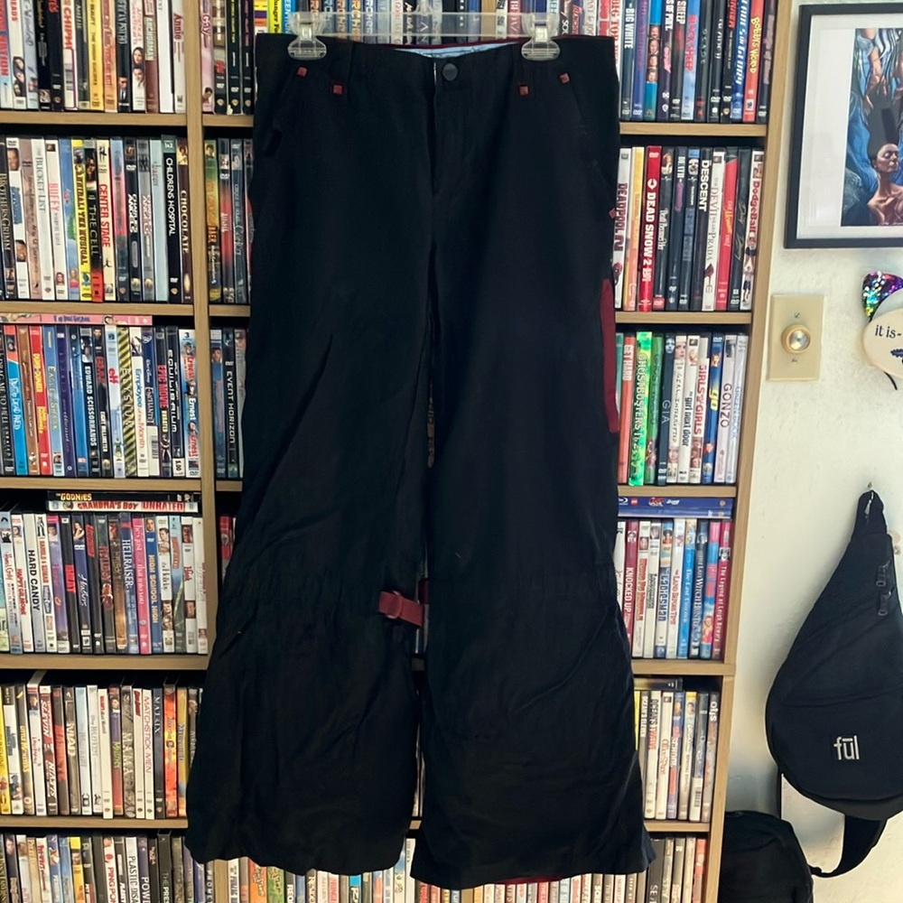 Black Wide Leg Pants with Subtle Red Accent